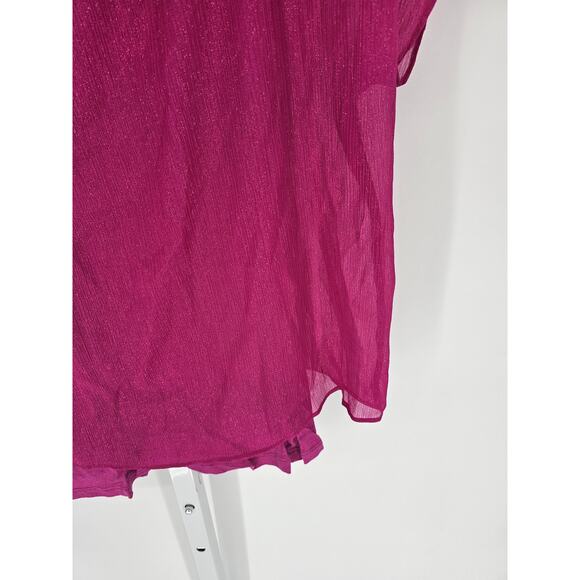 Vintage Y2K Express Womens Sz S Bright Pink Silver Sparkle Blouse Flowy - Picture 2 of 4